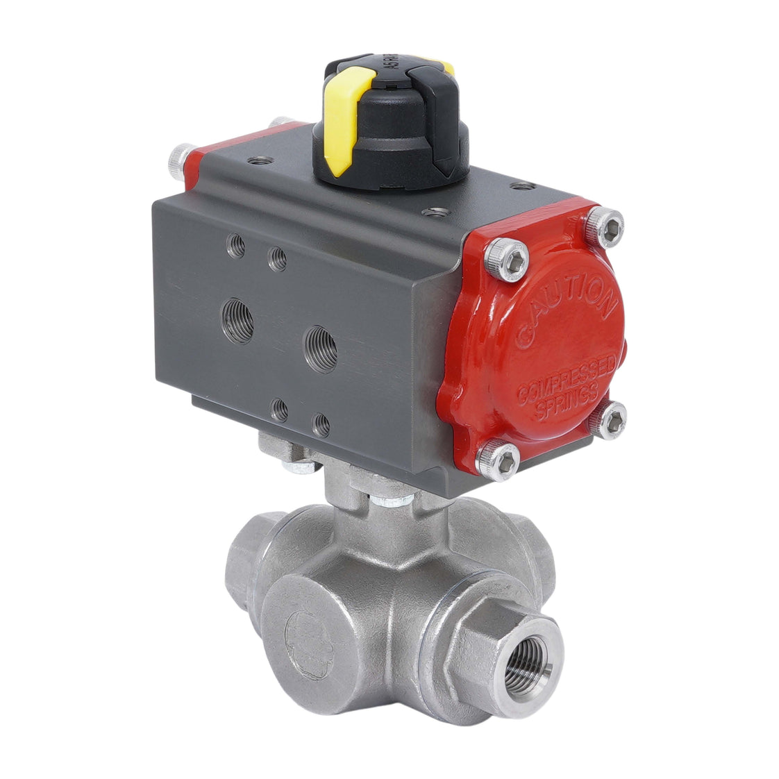 Rp 1-1/2'' Vanne à Bille 3 Voies T-Port en Acier Inoxydable avec Actionneur Pneumatique Double Effet