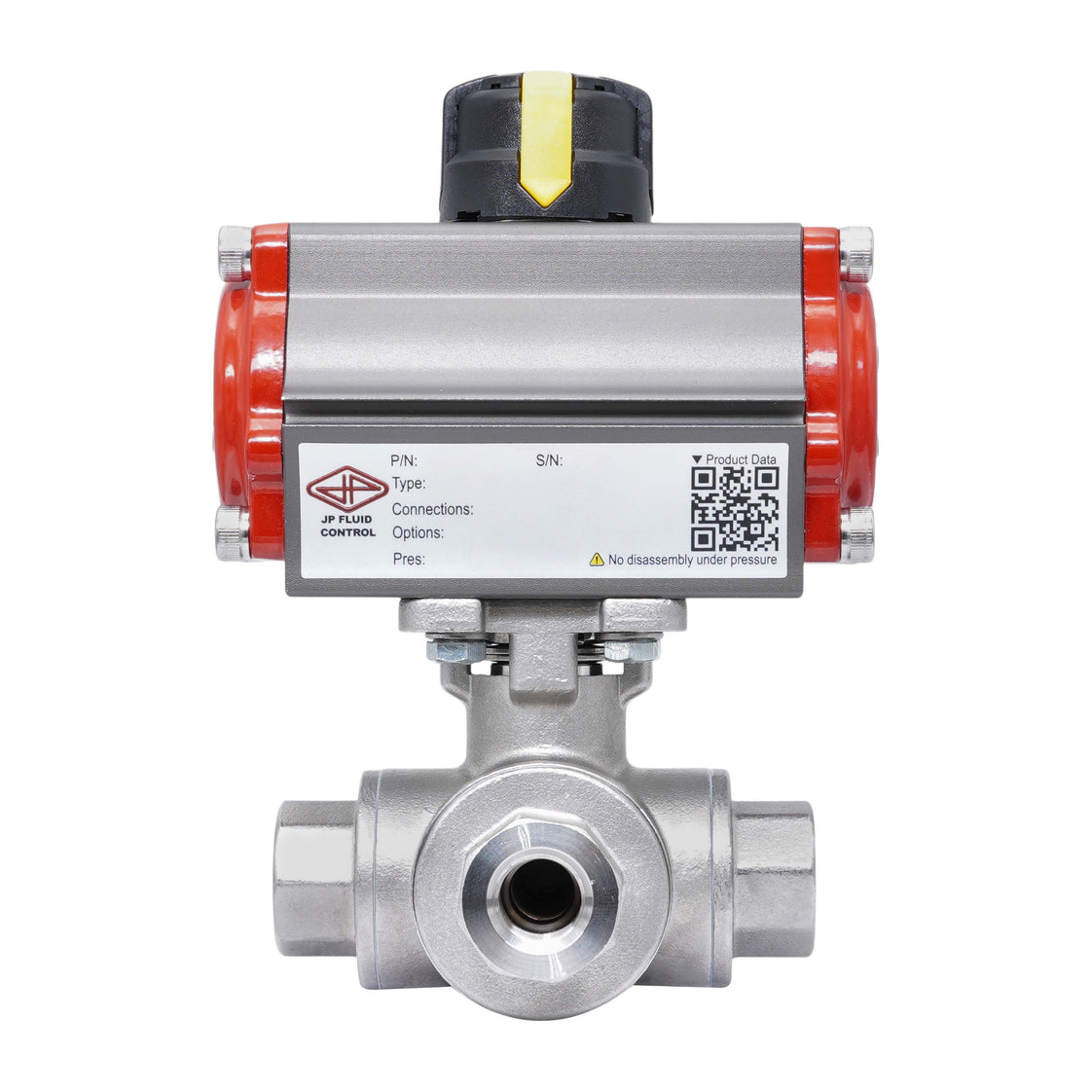 Rp 2'' Vanne à Bille 3 Voies T-Port en Acier Inoxydable avec Actionneur Pneumatique à Rappel par Ressort, Normalement Fermée