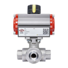Rp 1-1/2'' Vanne à Bille 3 Voies T-Port en Acier Inoxydable avec Actionneur Pneumatique à Rappel par Ressort, Normalement Fermée