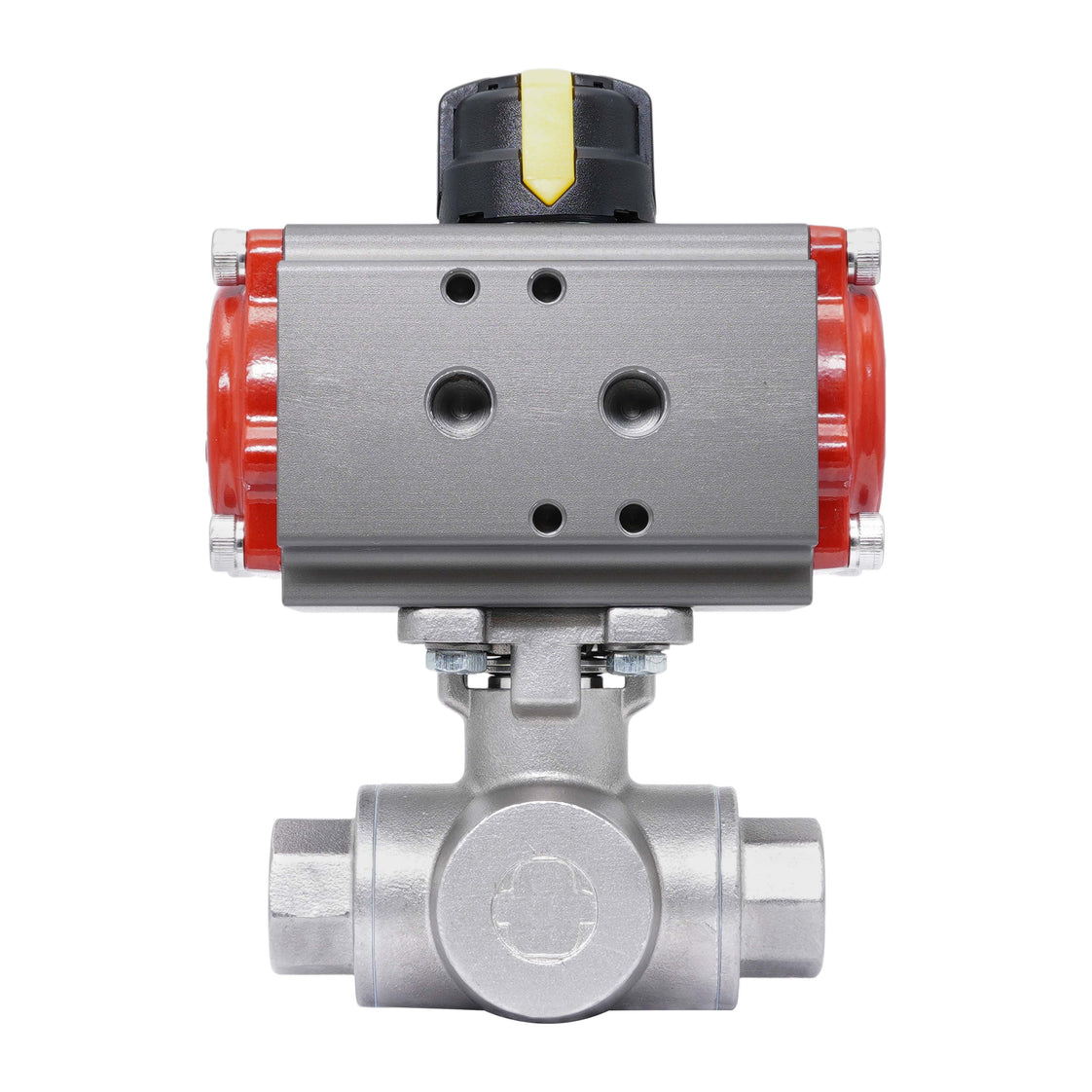 Rp 1-1/2'' Vanne à Bille 3 Voies T-Port en Acier Inoxydable avec Actionneur Pneumatique Double Effet