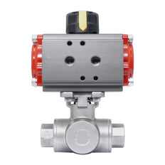 Rp 1-1/2'' Vanne à Bille 3 Voies T-Port en Acier Inoxydable avec Actionneur Pneumatique Double Effet