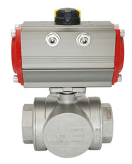 3-Way Pneumatic Ball Valve G1 1/2'' L-bore Brass Double Acting