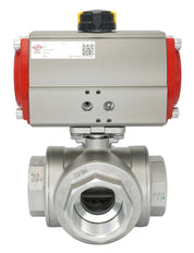 3-Way Pneumatic Ball Valve G1 1/2'' T-bore Brass Double Acting