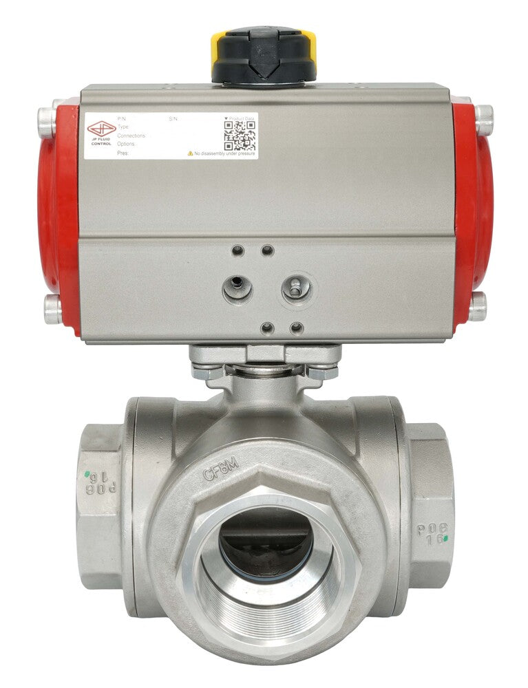 3-Way Pneumatic Ball Valve G3/4'' L-bore Brass Double Acting