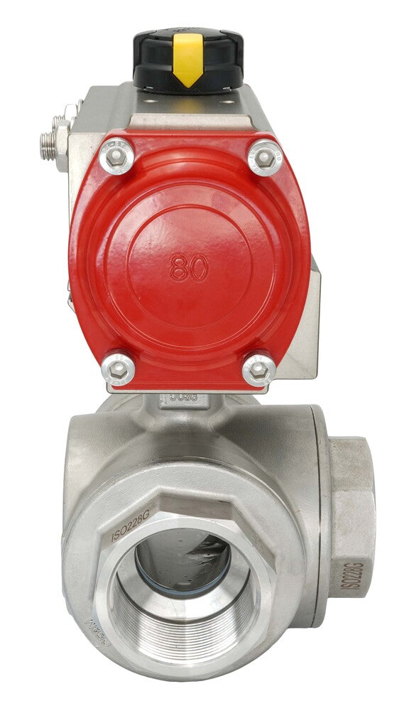 3-Way Pneumatic Ball Valve G3/4'' L-bore Brass Double Acting