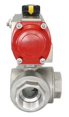 3-Way Pneumatic Ball Valve G1 1/2'' T-bore Brass Spring Opening