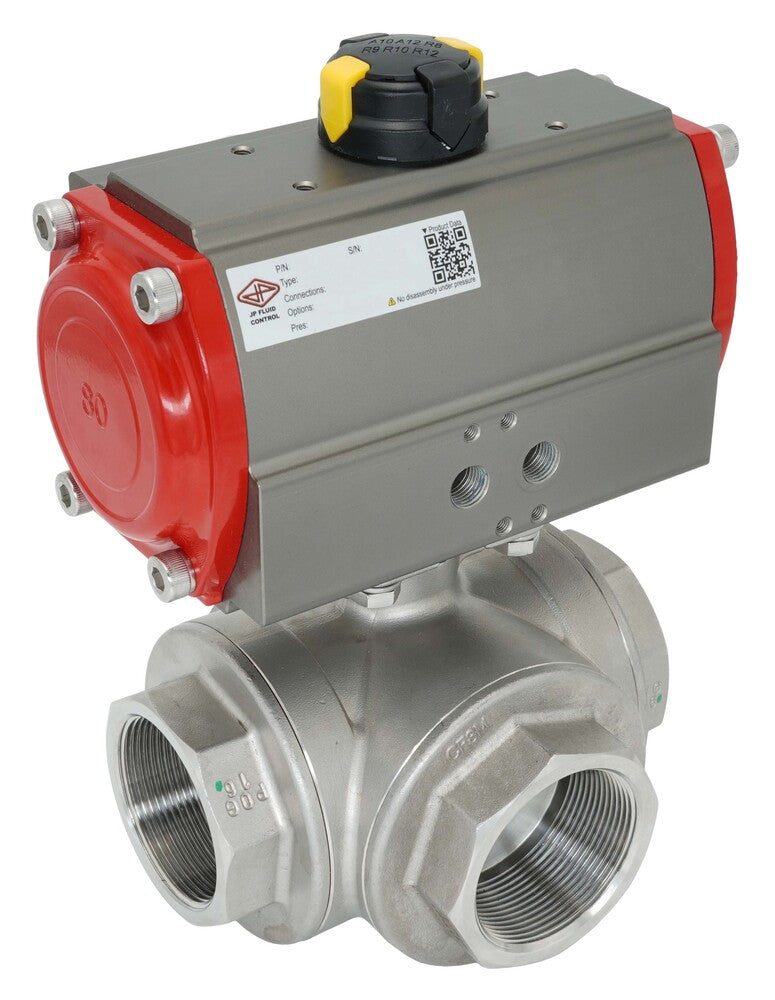 3-Way Pneumatic Ball Valve G2'' L-bore Brass Spring Opening