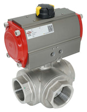 3-Way Pneumatic Ball Valve G1 1/2'' T-bore Brass Double Acting