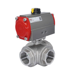 3-Way Pneumatic Ball Valve G2 1/2'' L-bore Stainless Steel Double Acting