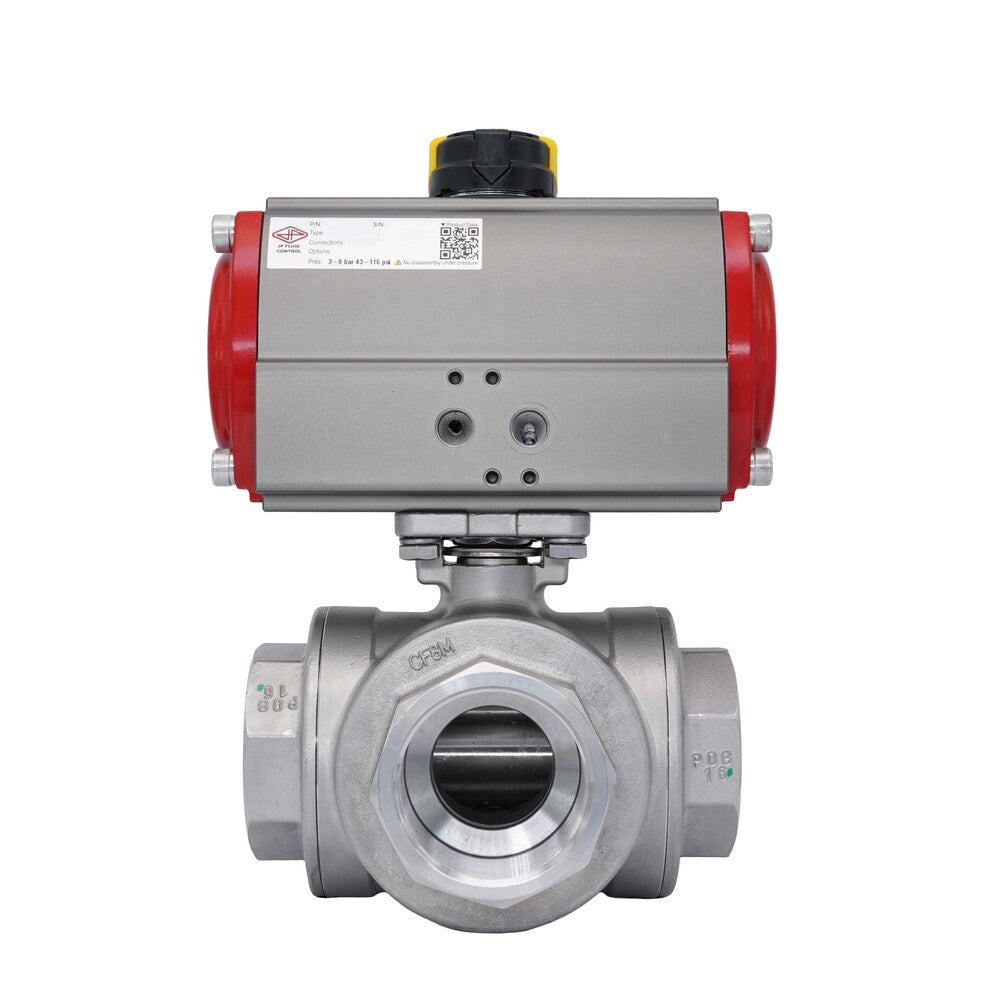 3-Way Pneumatic Ball Valve G4'' L-bore Stainless Steel Double Acting