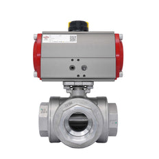 3-Way Pneumatic Ball Valve G4'' L-bore Stainless Steel Spring Closing