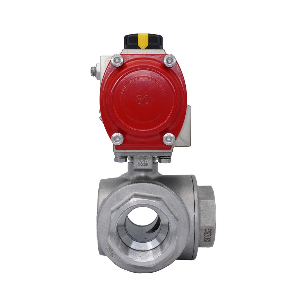 3-Way Pneumatic Ball Valve G2'' L-bore Stainless Steel Double Acting