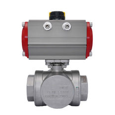 3-Way Pneumatic Ball Valve G2'' T-bore Stainless Steel Double Acting