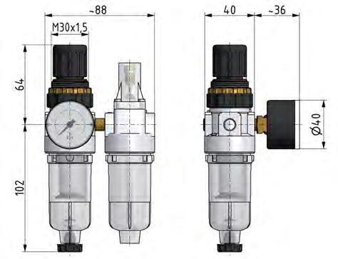 FRL 2-Part G1/8'' 350 l/min 0.5-3.0bar/7-44psi Auto Polycarbonate Standard 0