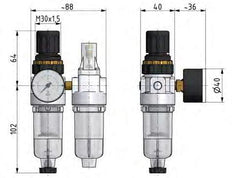 FRL 2-Part G1/8'' 350 l/min 0.5-3.0bar/7-44psi Auto Polycarbonate Standard 0