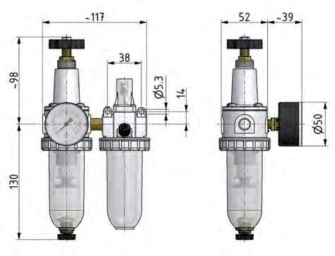 FRL 2-Part G1/4'' 600 l/min 0.5-10.0bar/7-145psi Semi-Auto Protective Cage Polycarbonate Standard 1
