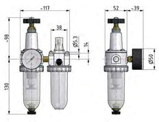 FRL 2-Part G1/4'' 600 l/min 0.5-10.0bar/7-145psi Semi-Auto Protective Cage Polycarbonate Standard 1