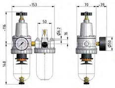 FRL 2-Part G1/2'' 800 l/min 0.5-10.0bar/7-145psi Semi-Auto Polycarbonate Standard 2