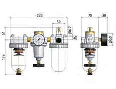 FRL 3-Part G1/2'' 1400 l/min 0.5-10.0bar/7-145psi Auto Protective Cage Polycarbonate Standard 2