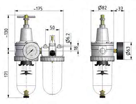 FRL G1/2'' 2100l/min 0.5-10.0bar/7-145psi Standard 3
