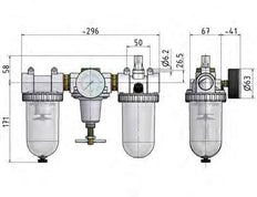 FRL 3-Part G1'' 3200 l/min 0.5-10.0bar/7-145psi Semi-Auto Polycarbonate Standard 3