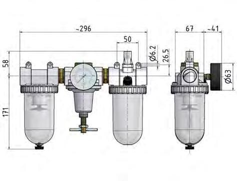 FRL 3-Part G1'' 3200 l/min 0.5-10.0bar/7-145psi Auto Polycarbonate Standard 3