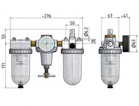 FRL 3-Part G1/2'' 3200 l/min 0.5-10.0bar/7-145psi Semi-Auto Metal Standard 3