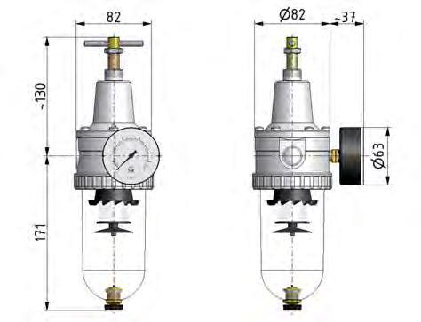 Filter-Regulator G1/2'' 3000 l/min 0.5-16.0bar/7-232psi Semi-Auto Protective Cage Polycarbonate Standard 3