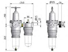 FRL 2-Part G1'' 4000 l/min 0.5-10.0bar/7-145psi Semi-Auto Polycarbonate Standard 5