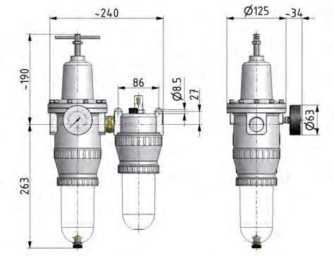 FRL 2 Parties G3/4'' 4000l/min 0.5-10.0bar/7-145psi Semi-Auto Métal Standard 5