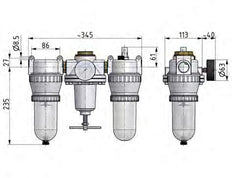 FRL 3 Parties G3/4'' 4900l/min 0.5-10.0bar/7-145psi Auto Polycarbonate Standard 5