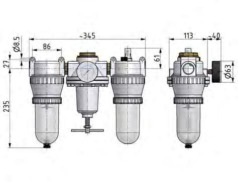 FRL 3-Part G3/4'' 4900 l/min 0.5-10.0bar/7-145psi Semi-Auto Polycarbonate Standard 5