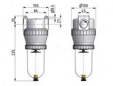 Filtre 40microns G1'' 12500l/min Semi-Auto Polycarbonate Standard 5