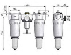 FRL 3 Parties G2'' 18500l/min 0.5-10.0bar/7-145psi Semi-Auto Polycarbonate Standard 8