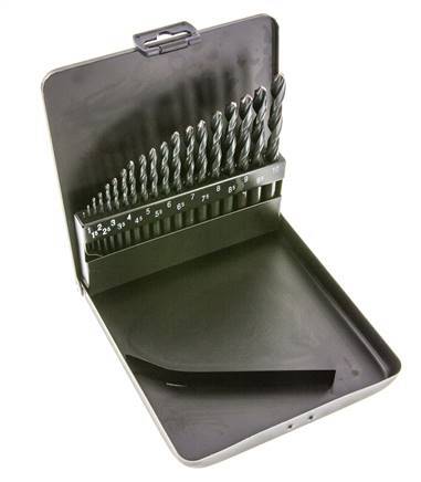 Jeu de 19 forets hélicoïdaux DIN 338 N HSS-R 1 - 10 mm