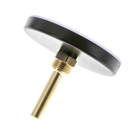 0 to +120°C Plastic Bimetallic Thermometer 100mm Cabinet 60mm Stem with Thermowell