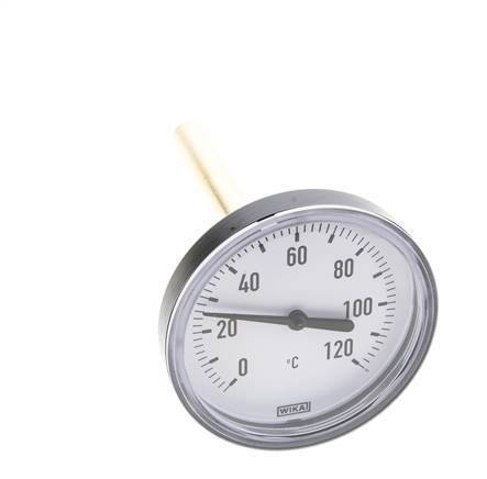 0 to +120°C Plastic Bimetallic Thermometer 80mm Cabinet 100mm Stem with Thermowell