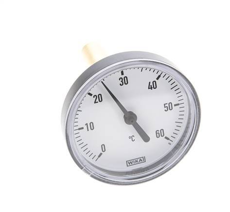 0 to +60°C Plastic Bimetallic Thermometer 63mm Cabinet 60mm Stem with Thermowell