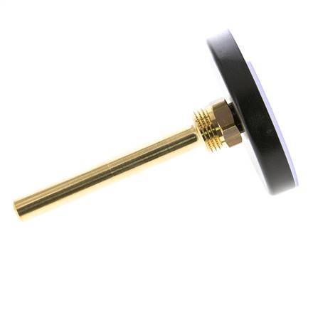 0 to +60°C Plastic Bimetallic Thermometer 80mm Cabinet 100mm Stem with Thermowell