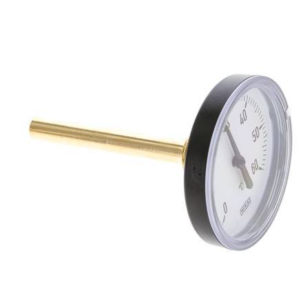 0 to +60°C Plastic Bimetallic Thermometer 80mm Cabinet 100mm Stem with Thermowell