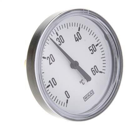 0 to +60°C Plastic Bimetallic Thermometer 80mm Cabinet 40mm Stem with Thermowell