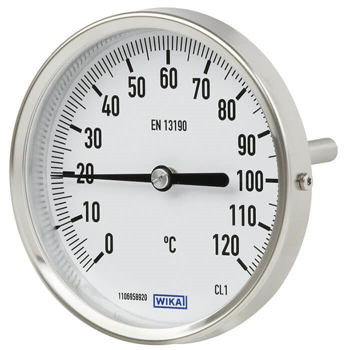 Thermomètre bimétallique en acier inoxydable de 0 à +80°C Cabinet de 100 mm Tige arrière de 100 mm