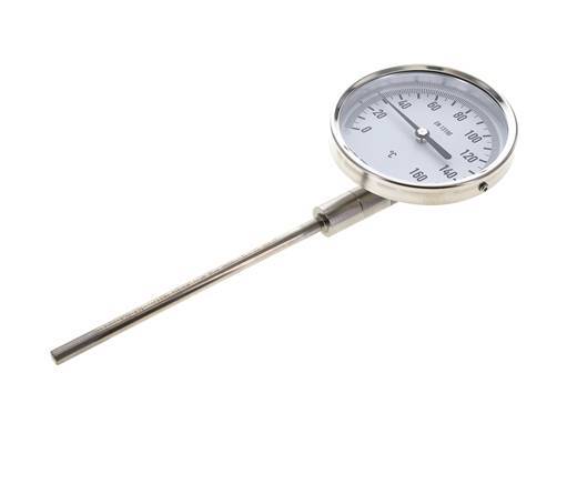 Thermomètre bimétallique en acier inoxydable 0 à +160°C Cabinet 100mm 160mm Fond de tige