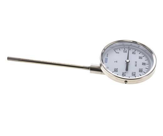 Thermomètre bimétallique en acier inoxydable 0 à +160°C Cabinet 100mm 160mm Fond de tige