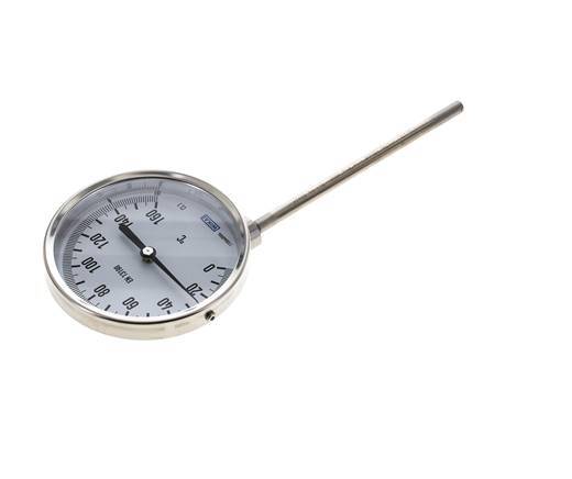 Thermomètre bimétallique en acier inoxydable 0 à +160°C Cabinet 100mm 160mm Fond de tige