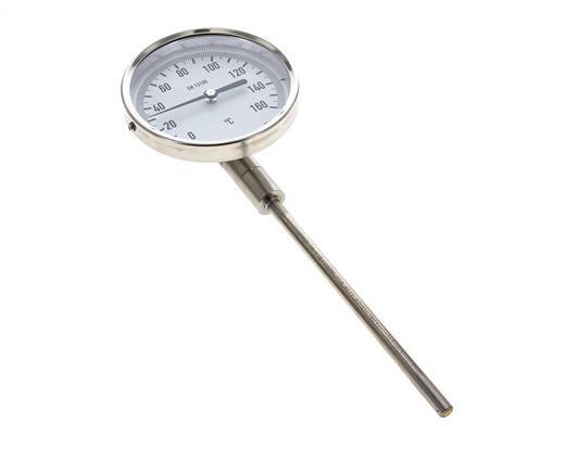 Thermomètre bimétallique en acier inoxydable 0 à +160°C Cabinet 100mm 160mm Fond de tige