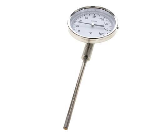 Thermomètre bimétallique en acier inoxydable 0 à +160°C Cabinet 100mm 160mm Fond de tige