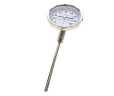 Thermomètre bimétallique en acier inoxydable 0 à +160°C Cabinet 100mm 160mm Fond de tige