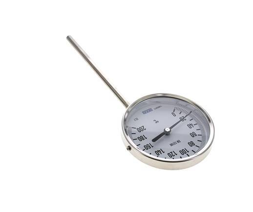 Thermomètre bimétallique en acier inoxydable 0 à +200°C Cabinet 100mm 160mm Fond de tige