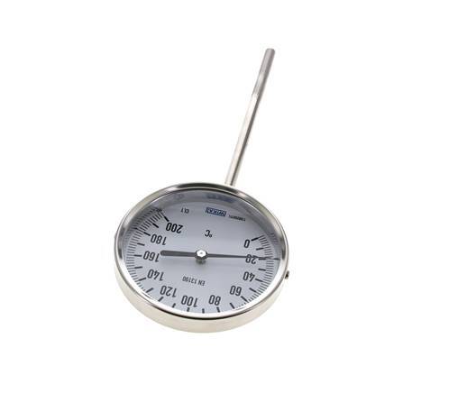 Thermomètre bimétallique en acier inoxydable 0 à +200°C Cabinet 100mm 160mm Fond de tige